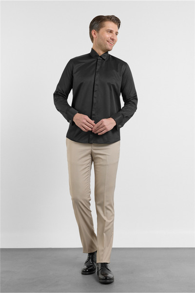 İmza Μαύρο πουκάμισο Ata με γιακά, μακρύ μανίκι, χωρίς τσέπες, στενή εφαρμογή...