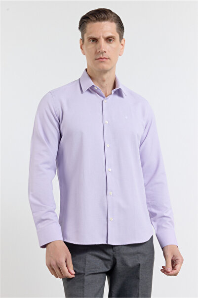 İmza Λιλά Βαμβακερό πουκάμισο με σκληρό γιακά, μακρύ μανίκι, χωρίς τσέπες, στ...