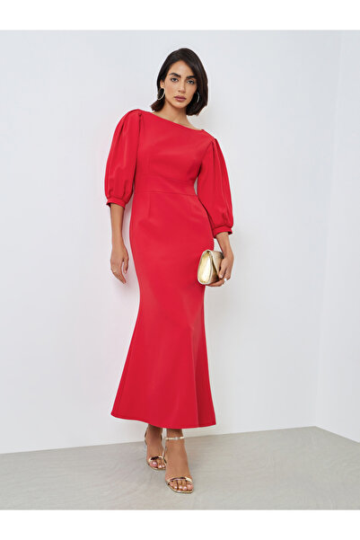 Styli Red 3/4 Sleeve Sheath Maxi Dress