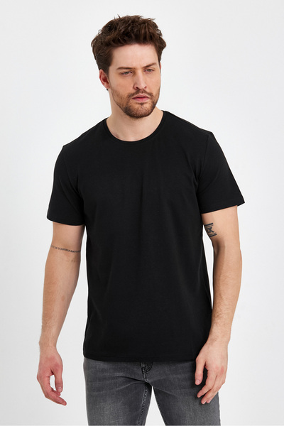 VENA Men's Ken Crew Neck Regular Fit Basic T-Shirt - Black
