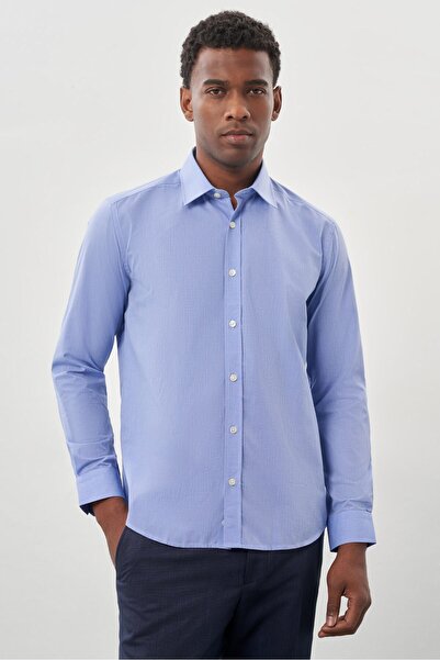 İmza Μπλε κλασικό πουκάμισο με μακρύ μανίκι χωρίς τσέπες εφαρμοστό βασικό βαμ...