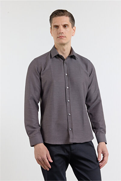 İmza Καφέ - Λευκό Βαμβακερό πουκάμισο με σχέδιο, σταθερό γιακά, μακρύ μανίκι,...