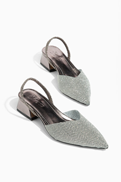 Dubais Shoes حذاء نسائي بكعب قصير من القماش الشفاف اللامع، ارتفاع الكعب 3 سم
