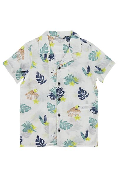 Civil Boys Leaf Printed Shirt for 6-9 Years Old - White