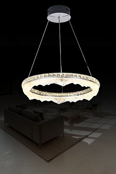 RONİSU AYDINLATMA Diora Lüks Modern Tek Halka Kristal Led Avize 60 cm Salon S...
