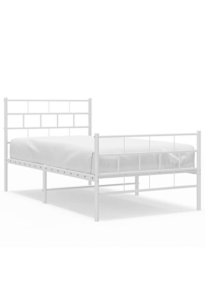 vidaxl Cadru de pat metalic cu tăblie de cap/picioare, alb, 107x203 cm
