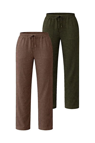 Kozik Γυναικείο παντελόνι 2 τεμαχίων από λινό, χαλαρής εφαρμογής, από ελαφρύ ...