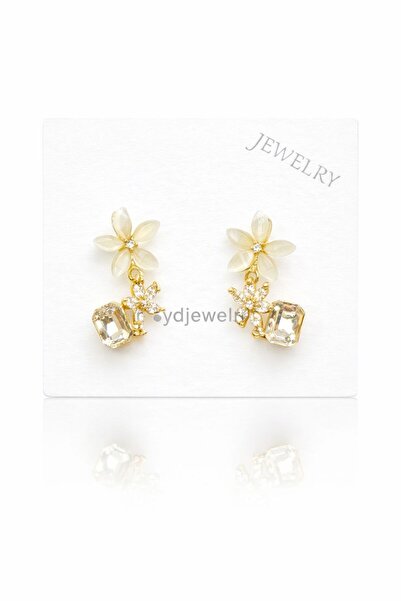 Vipfoni Stoned Gold Color Flower of Luck Steel Earrings