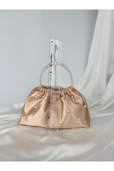 posst bag Beige Pearl Embellished Portfolio Evening Dress Handbag