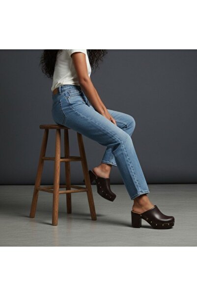 NE&VE SHOES Καφέ Δερμάτινα Γυναικεία Τσόκαρα Παντόφλες με Ελαφριά Σόλα