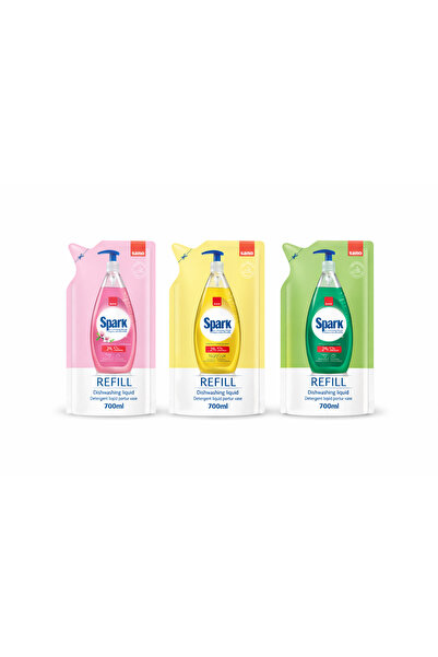 Sano Set 3x Spark Refill – Detergent lichid vase 700ml (Pink, Lemon, Green)