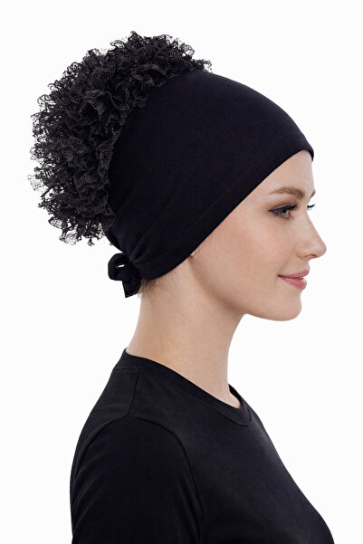 Lale Butik Μπόνε με ραφές και βολάν για χιτζάμπ 01 Μαύρο