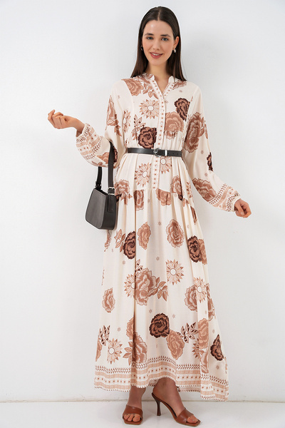 Bigdart Γυναικείο μακρύ φόρεμα χιτζάμπ με σχέδια 2585 - Α.Μπεζ