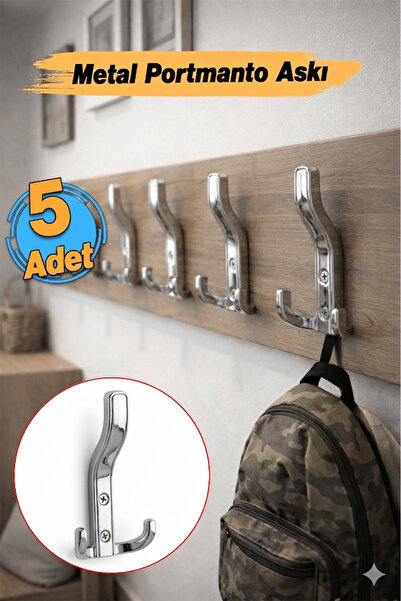 Badem10 (5 Adet) Aytuğ Portmanto Krom Renk Dolap Askılık Duvar Askılığı Vesti...