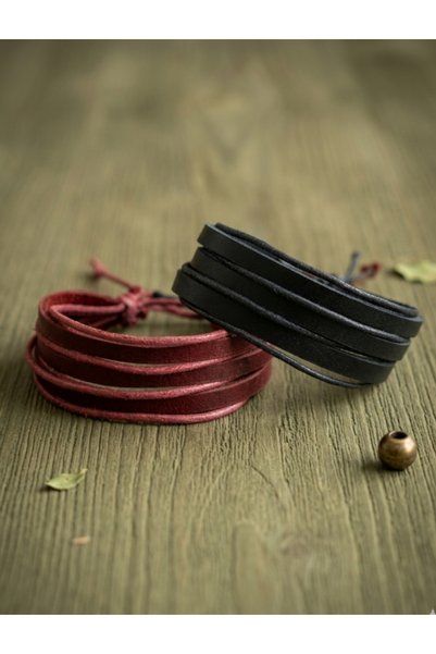 AB Takı 2Pcs Real Leather Bracelet Classic Multi Layer Design Genuine Leather Bracelet Fashion Wristband