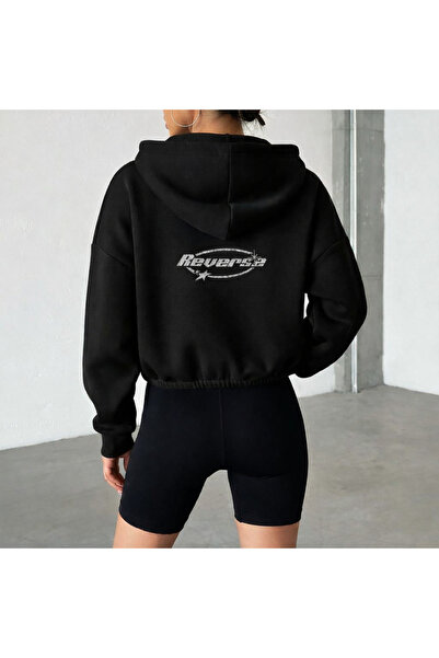 BRZ COLLECTION Γυναικείο φούτερ με φερμουάρ στην πλάτη, με στάμπα, σε μαύρο χ...