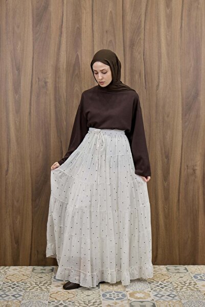 Faya Boutique Beyaz Polka Puantiye Desenli Şifon Etek