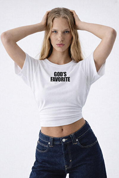 COMBİNE MİCHAİL Γυναικεία μπλούζα με στάμπα God's Favorite σε λευκό χρώμα
