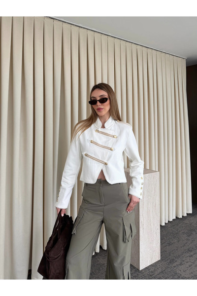 Laluvia Εκρού Μπουφάν Λουντ με Επωμίδες - 503348