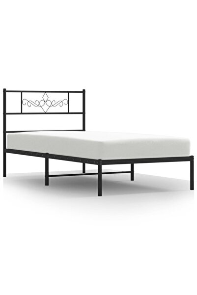 vidaxl Metal bed frame with headboard, black, 90x190 cm