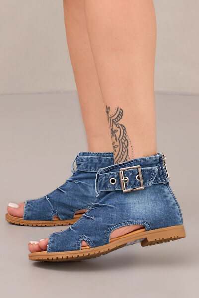 StarBlueMooN Women's Denim Sandals Tan Leather Insole