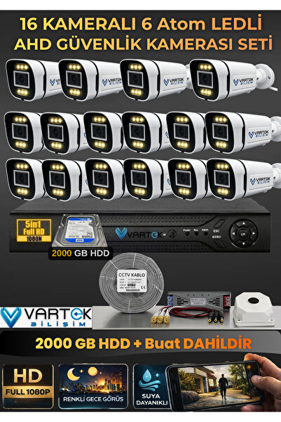 VARTEK BİLİŞİM 16 Kameralı 6 Atom Led Gece Renkli Görüşlü Güvenlik Kamerası S...