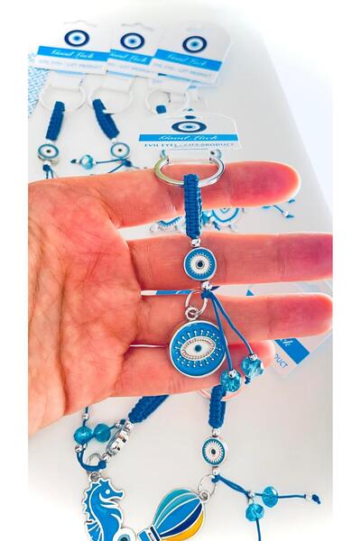 Cassime Μπλε στρογγυλό μπρελόκ με μοτίβο ματιών, επάργυρο, με σχέδιο το κακό ...