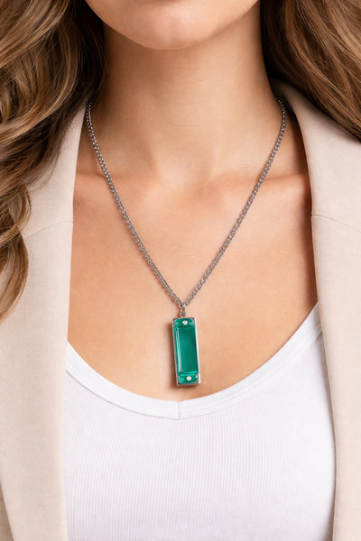 HER ŞEY NOTA www.herseynota.com Unisex Green Harmonica Necklace Metal 60 cm C...