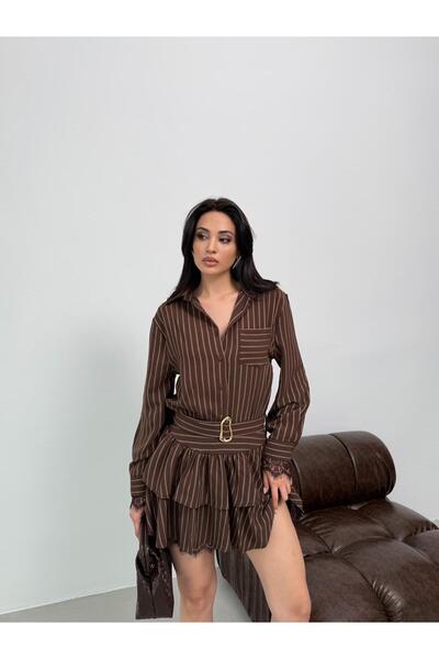NEW JOURNAL Φόρεμα - Καφέ - Πουκάμισο φόρεμα