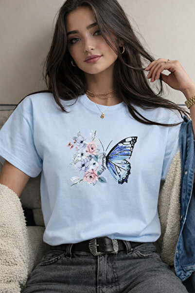 By Layina Tricou de damă supradimensionat cu imprimeu fluturi și flori