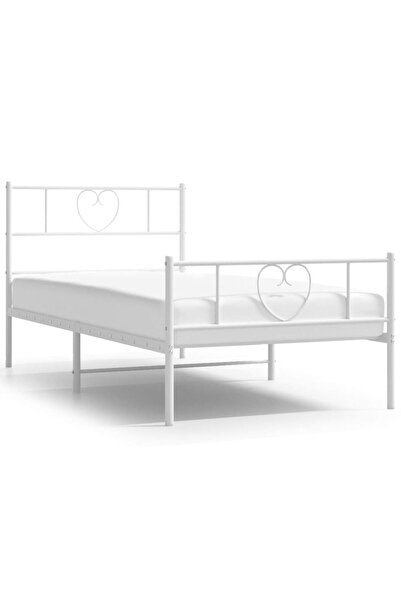 vidaxl Metal bed frame with headboard/footboard, white, 90x200 cm