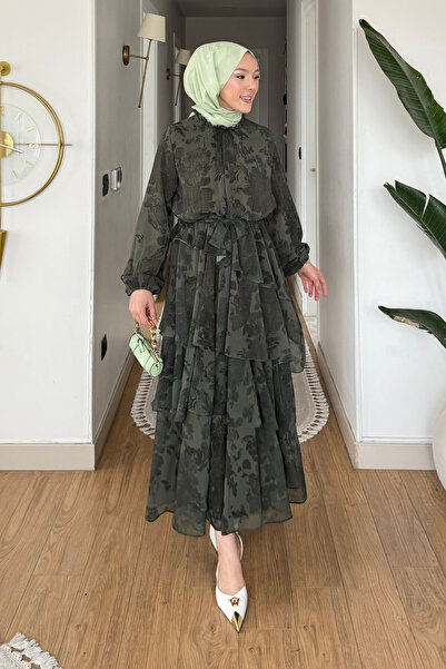 Tesettür Diyarı Φόρεμα Χεζάν με σχέδια, με επένδυση σε στρώσεις, από σιφόν, γ...