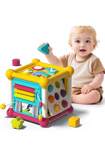 PANITU Baby Activity Cube, 6-in-1 Educational Early Development Toy