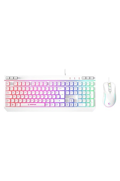 Everest Rampage KM-R57 Seraphic BEYAZ RGB Klavye , 12800 DPI Mouse + 30*25cm Mousepad Gaming 3lü Set
