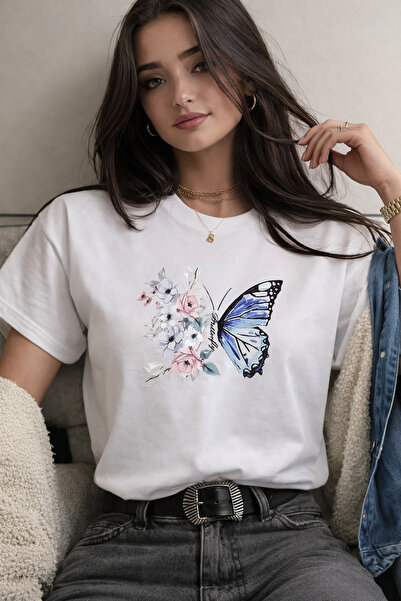 By Layina ΓΥΝΑΙΚΕΙΟ T-SHIRT OVERSIZE ΜΕ ΣΤΑΜΠΑ ΠΕΤΑΛΟΥΔΑΣ ΚΑΙ ΛΟΥΛΟΥΔΙΩΝ