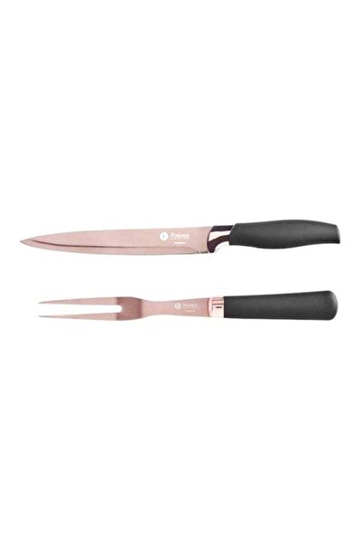 Penguen Piece Aria Carving Set Rose/Black Slicer Knife (8), Meat Fork Blade(8...