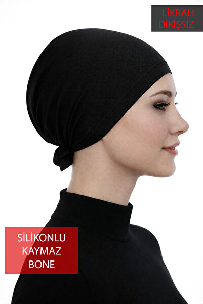 Lale Butik Tesettür Lycra Αντιολισθητικό Σκουφάκι Σιλικόνης χωρίς ραφές 02 Μαύρο