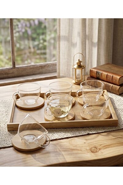 Louvre Wooden Tea Set with Wooden Bases for Cups