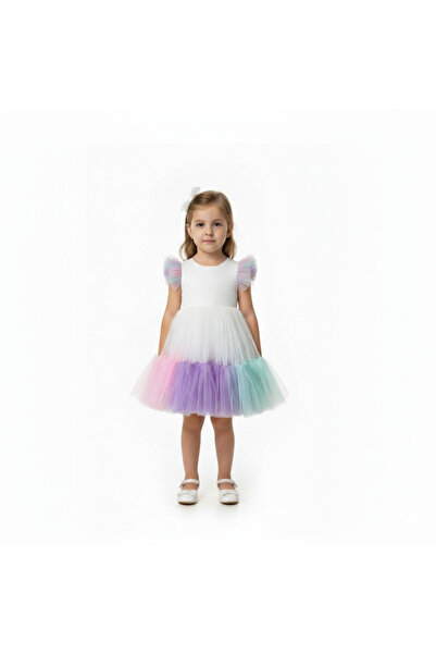 ddaniela D' Daniela - Toddler Girls Contrast Mesh Ruffle Trim Hem Dress - Mul...