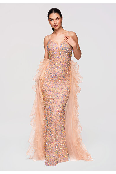 Larica OMBRE Γυναικείο Φόρεμα Βραδινό Μάξι Γοργόνα LA-OM-DLR323 Μπεζ