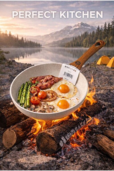 Perfect Kitchen Aluminum frypan with wood hand beige color 26 cm