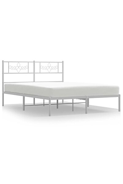 vidaxl Metal bed frame with headboard, white, 135x190 cm