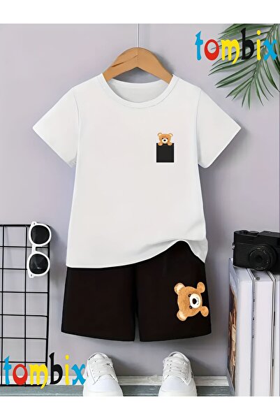 tombix Cep Bear Printed T-Shirt Shorts Summer Children's Set