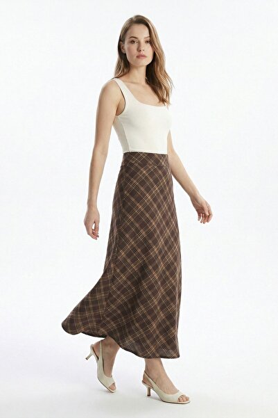 Rays Καφέ καρό φούστα με ελαστική μέση 3507-1