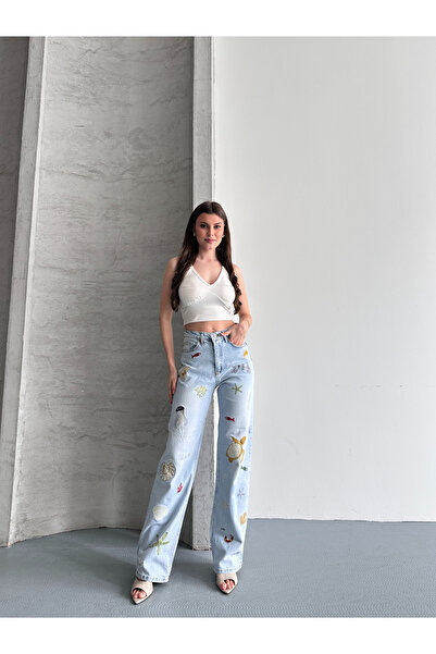 Safari Women's Embroidery Detailed High Waist Wide Leg Jeans