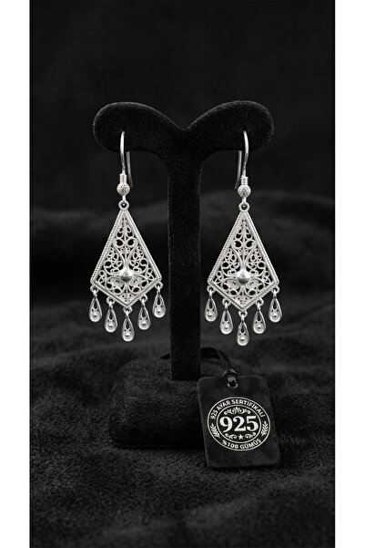 Roza Silver 925 Ayar Gümüş Geleneksel Telkari Baklava Dilimi Püsküllü Şık Dro...