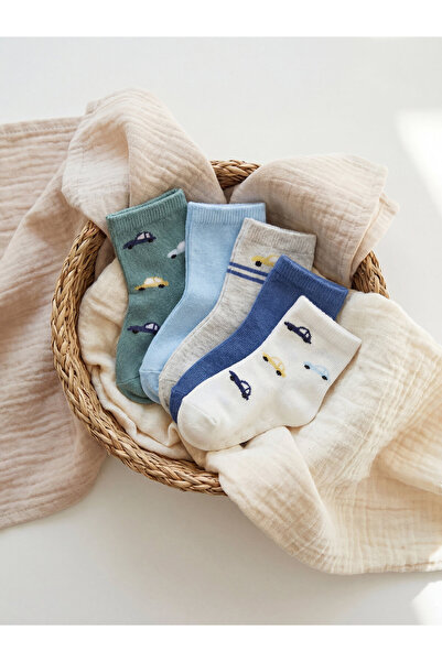 LC Waikiki Car Patterned Baby Boys' Ankle Socks 5 Pack