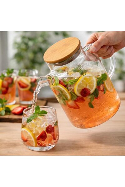 Generic Glass Teapot with Wooden Lid 1.8L