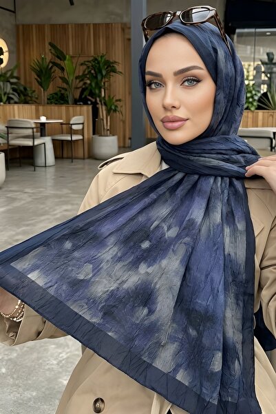 İmajButik شال كراش منقوش باللون الأزرق الداكن من إيشيبهان