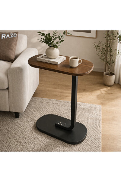 Razo Μικρό οβάλ τραπεζάκι σαλονιού τύπου C, Καφέ επιφάνεια, Μεταλλικός σκελετ...